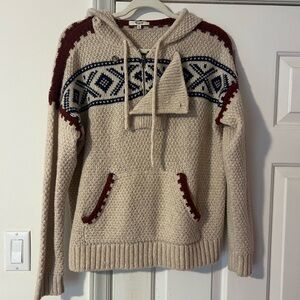 Madewell Cream and Red Patterned Turtleneck Sweater